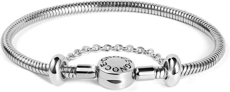 GNOCE Charm Bracelet With Safety Chain Stainless Steel Snake Chain Metal Basic Charm Bracelet DIY Bangle with Round shaped Clasp - Image 1